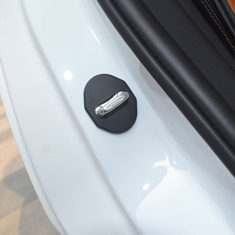 Black door lock buckle cover mounted with chrome shackle and oval opening