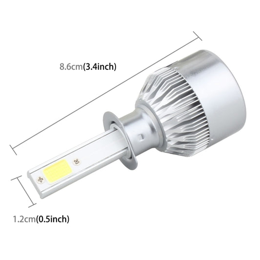 H1 LED headlight bulb with size markings, metal heat sink and plug-in base