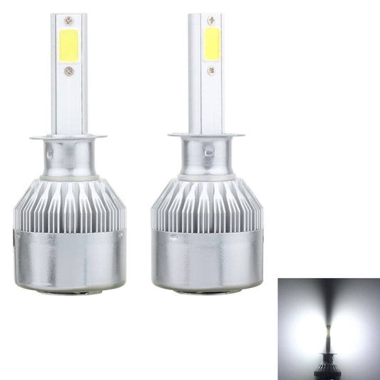 Pair of white H1 LED car headlight bulbs with metal heat sink and plug-in base