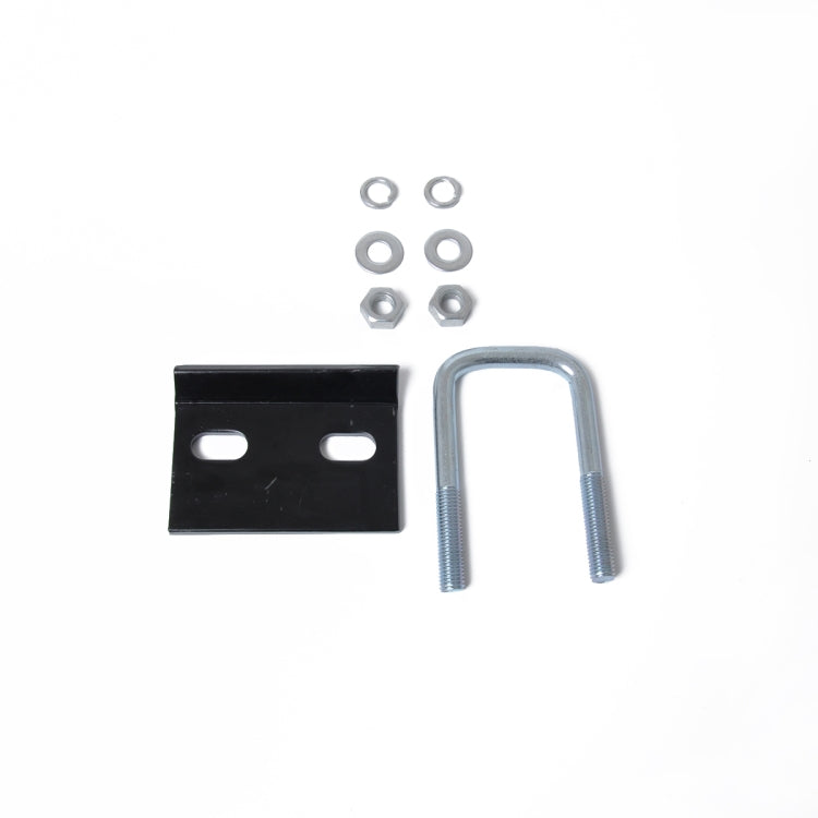 Anti-rattle hitch stabilizer hardware set: black bracket, U-bolt, nuts, washers