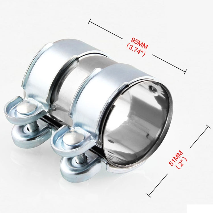 Stainless steel 2.0-inch exhaust band clamp with 95mm and 51mm size markings