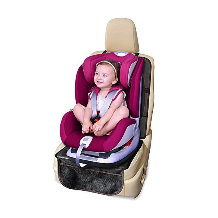 Anti-skid anti-wear children car seat cushion, black cover with red accents in use
