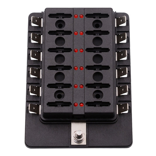 1 in 12 Out Fuse Box PC Terminal Block Fuse Holder Kits with LED Warning Indicator for Auto Car Truck Boat, 1 in 12 Out (PC Terminal Block)