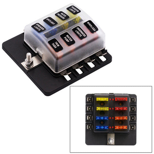 1 in 8 Out Fuse Box PC Terminal Block Fuse Holder Kits with LED Warning Indicator for Auto Car Truck Boat, 1 in 8 Out (PC Terminal Block)