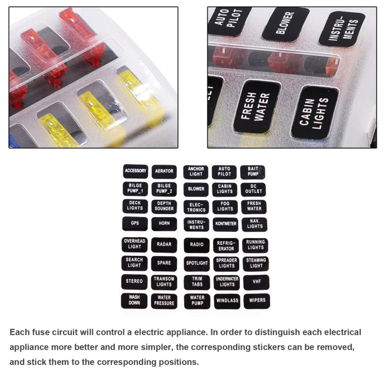 Screw terminal fuse holder with yellow LED indicator windows and red fuse caps