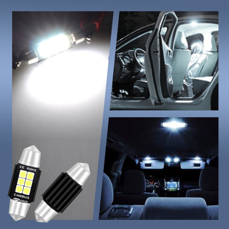 Pair of silver 36mm car LED bulbs with 6 SMDs for reading and license plate light