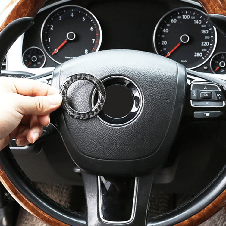 Steering wheel center decorative ring sticker, black carbon-fiber weave installed