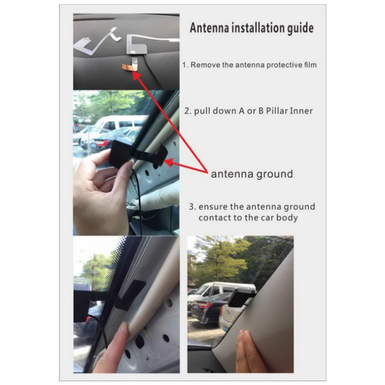 Antenna installation guide sheet with step-by-step instructions for mounting