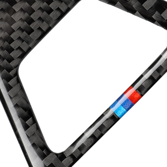 Carbon fiber trim with tricolor blue red stripe on a triangular warning light sticker