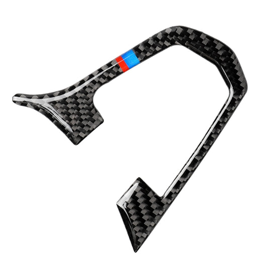 Carbon fiber steering wheel button trim overlay with blue and red center stripe