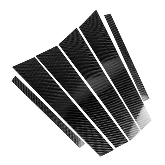 Carbon-fiber B-pillar trim sticker pieces, black with vertical pinstripes
