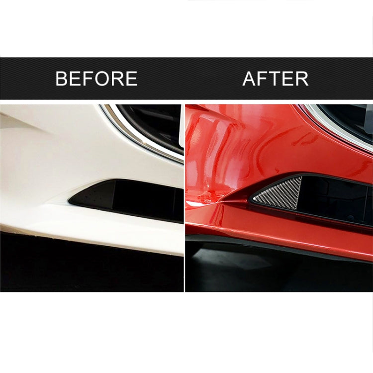 Before and after view showing carbon fiber bumper decorative stickers on vent trim