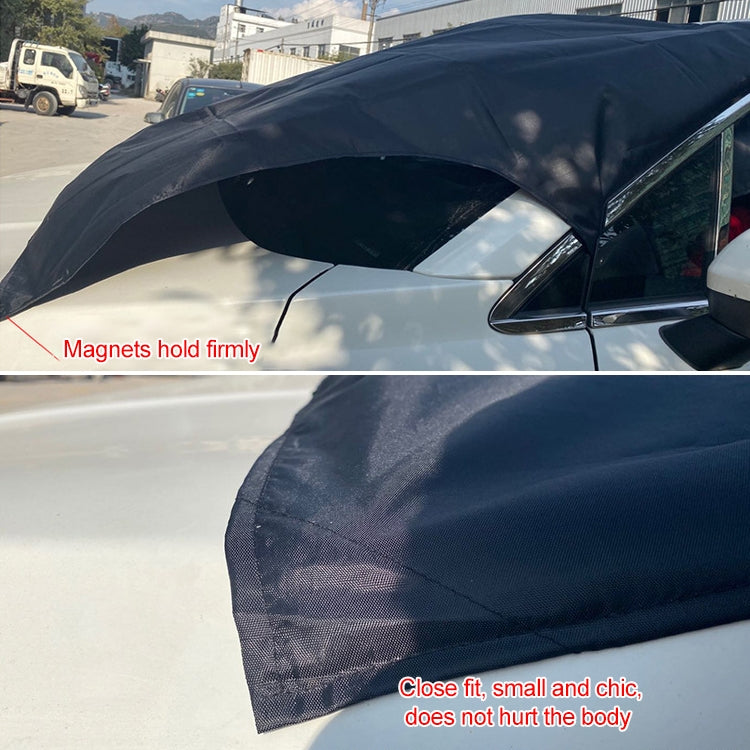 Black windshield sunshade cover with magnets, snug fit over car front glass