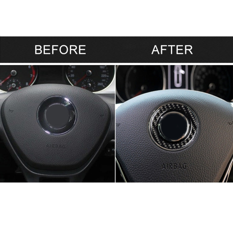 Steering wheel airbag hub before and after installing carbon fiber ring sticker