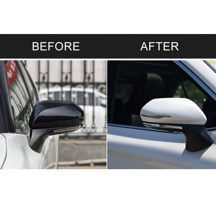Carbon fiber rearview mirror guard strips shown before and after installation