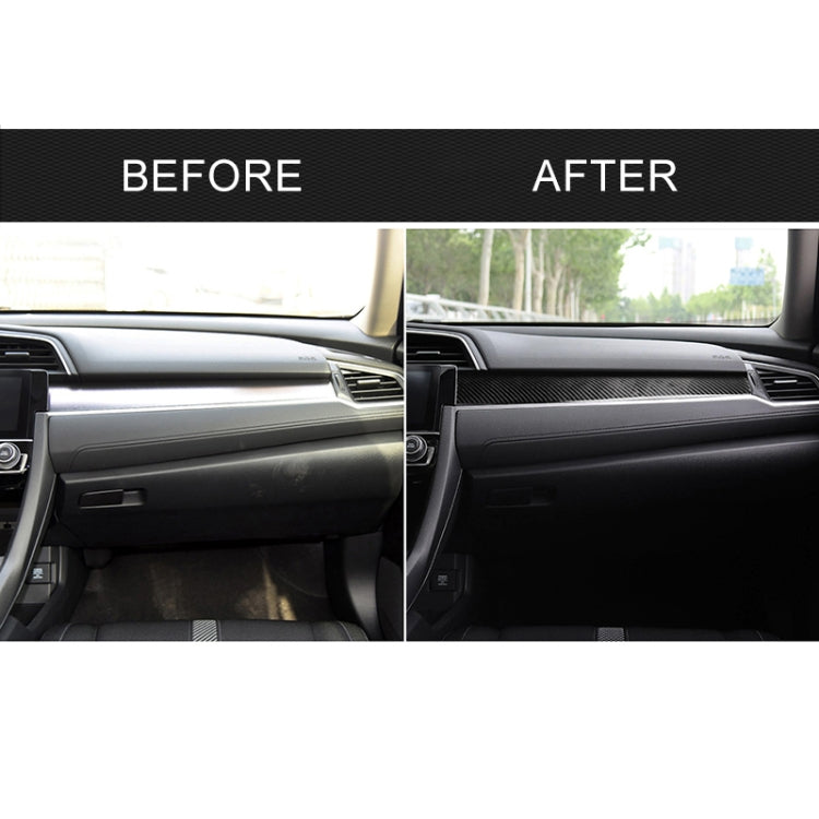 Central dashboard trim before-and-after showing added black carbon fiber accent strip