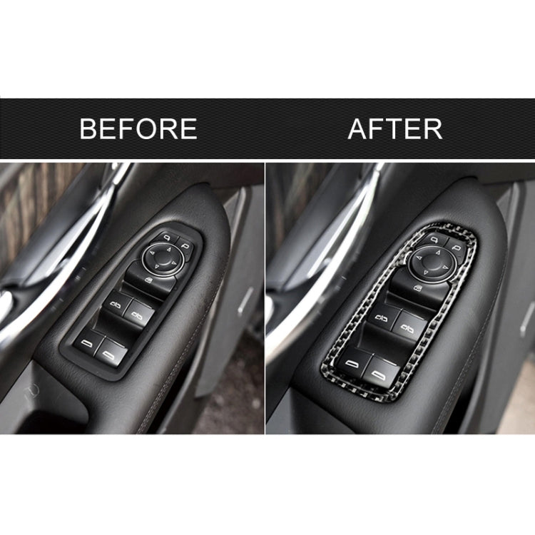 Carbon fiber window lift panel sticker trim on door control area, before and after