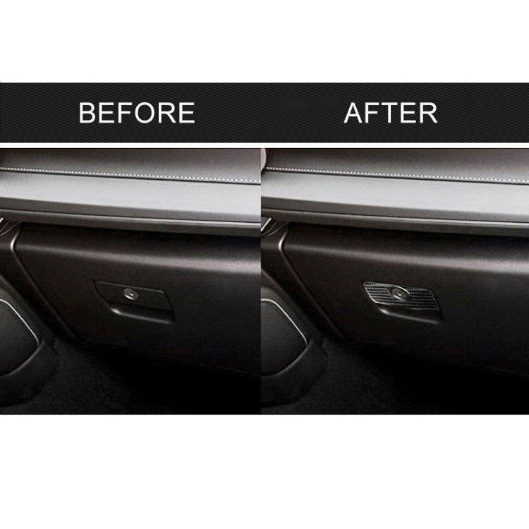 Glove box trim sticker before and after installation, carbon-fiber oval cutout