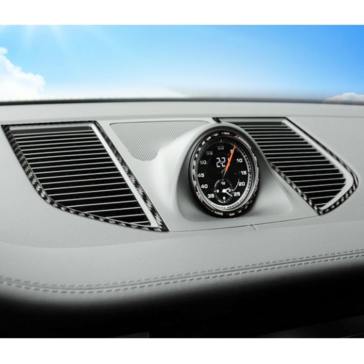 Dashboard instrument air vent sticker set with carbon-fiber slats around center gauge