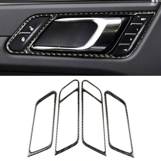 Black carbon fiber door handle frame trim sticker, carbon weave around interior handle panel