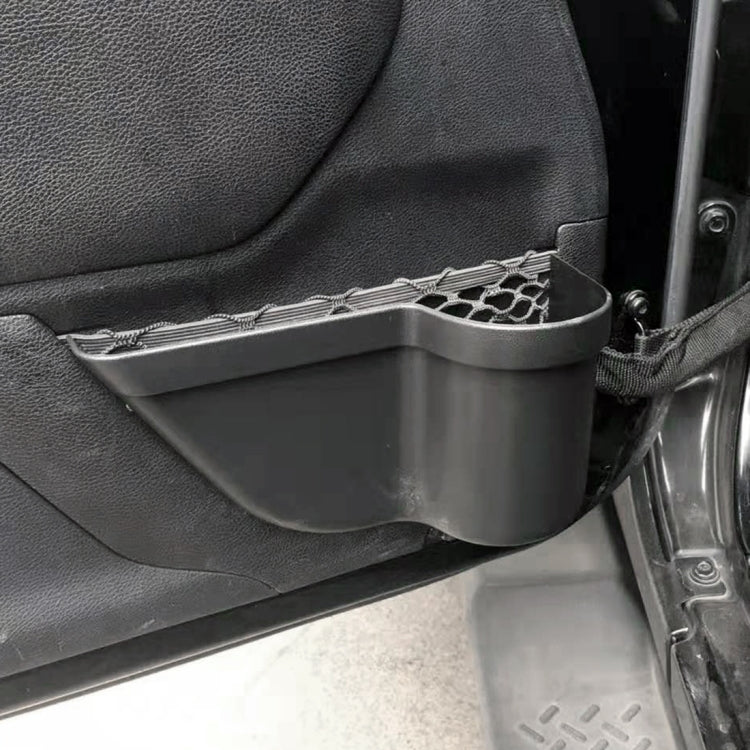 Car door mounted black storage tray organizer with mesh pocket for small items
