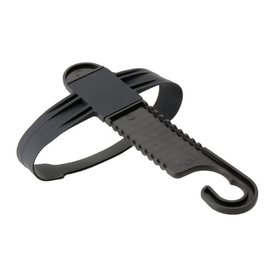 Black plastic car backseat tissue box hanger hook with curved mounting arms