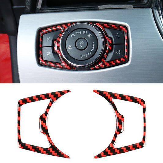 2 in 1 Car Carbon Fiber Headlight Switch Button Frame Decorative Sticker for Ford Mustang 2015-2020, Headlight Switch Button