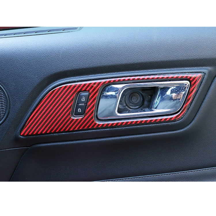 Installed red and black carbon-fiber inner door handle trim sticker with cutout
