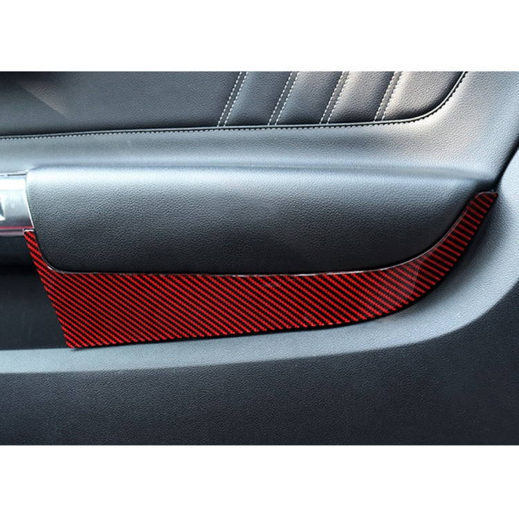 Door panel decorative sticker with red-and-black carbon fiber pattern, curved lower trim