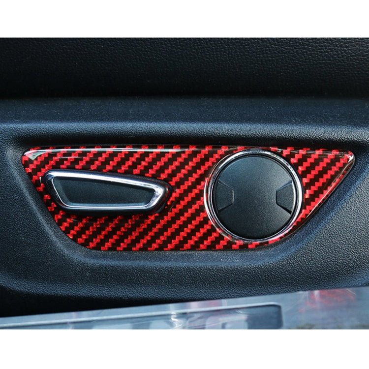 Red and black carbon fiber seat control button sticker with round knob and side handle