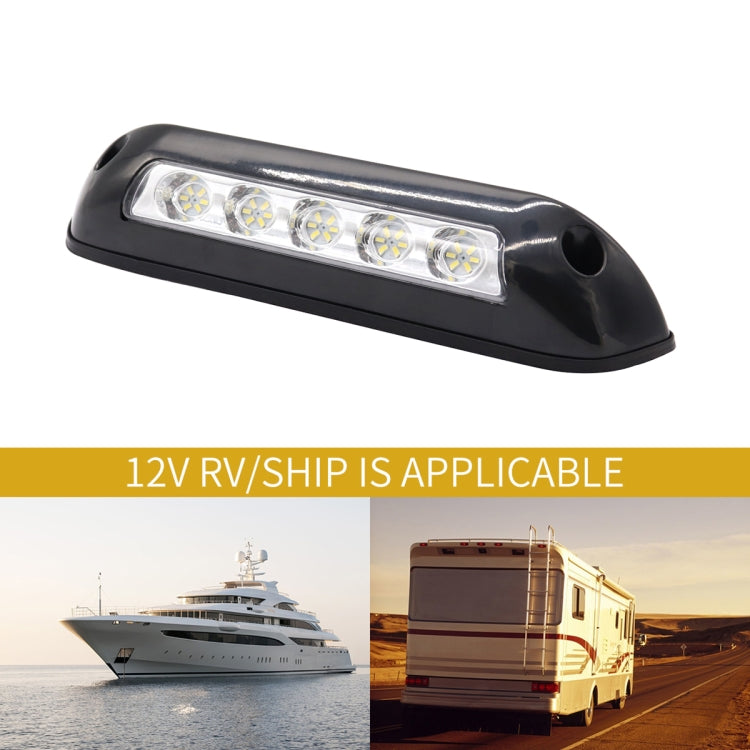 Black LED dome deck light with 5 LED lenses in a clear rectangular cover