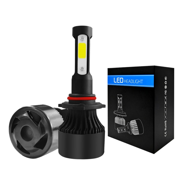 Pair of black LED headlight bulbs with COB chip and retail product box