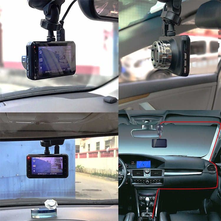 Car dash cam installation with windshield-mounted unit and LCD monitor screen