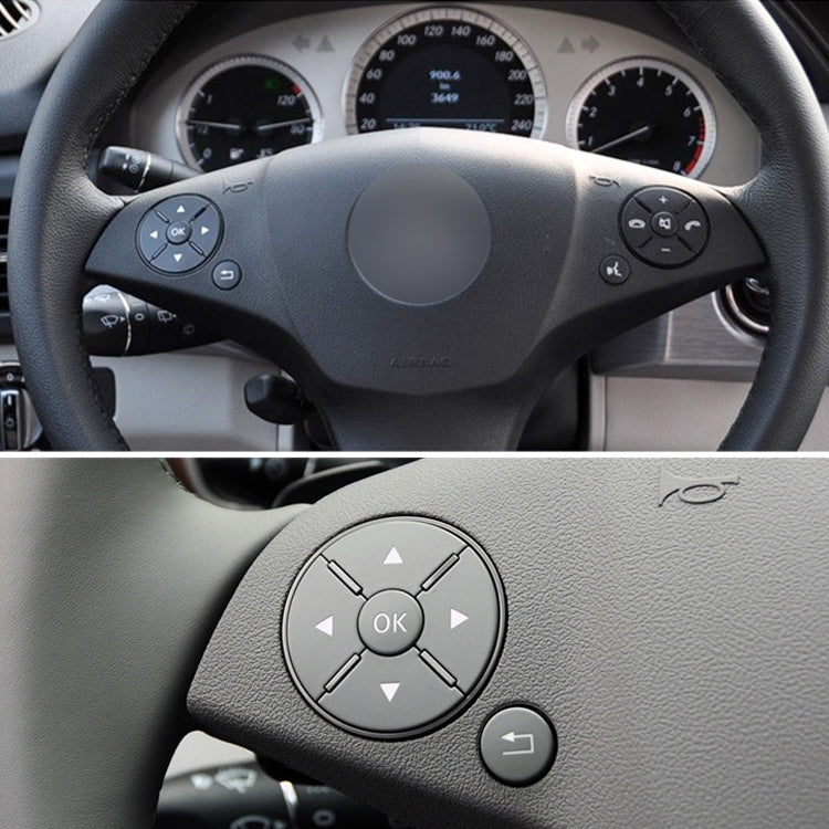 Steering wheel controls featuring circular switch button panel and side thumb button