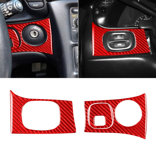 Red carbon fiber headlight key panel sticker, left dash switch trim overlay