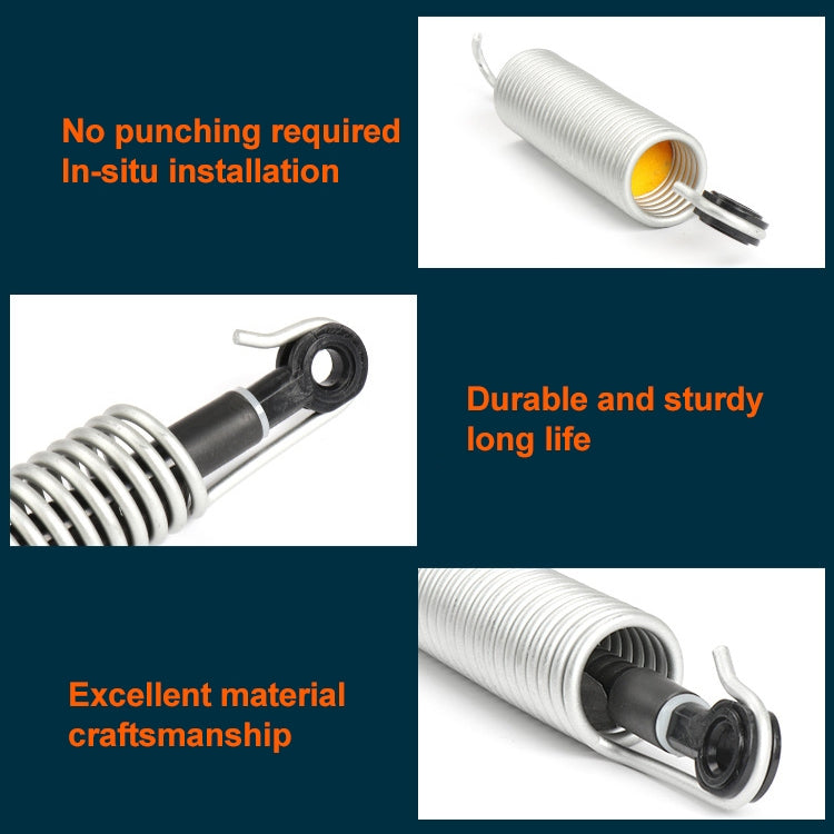 Trunk lid lift support shock with coil spring, close-up of mounting and rod ends