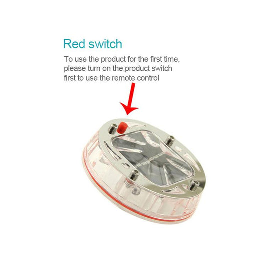 Solar LED wheel hub decoration light showing red switch button on the top panel