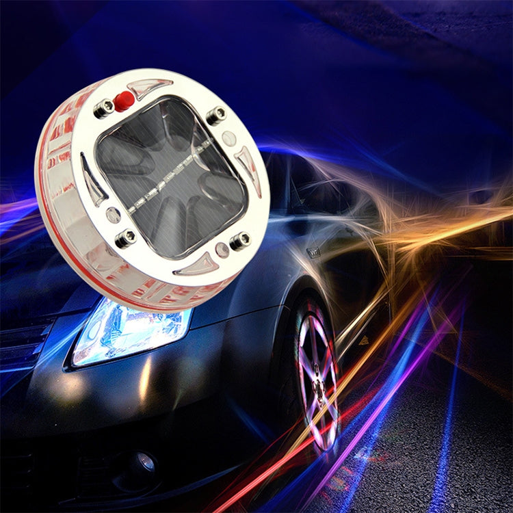 Car with solar LED tire hub decoration light flashing multi-color near the front wheel