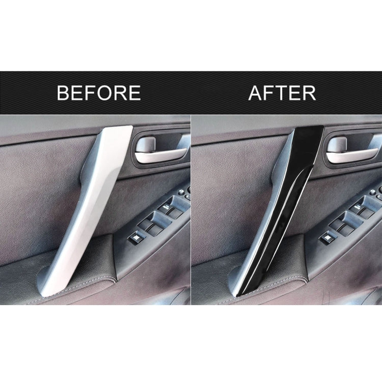 Before-and-after view of door push handle trim strips on interior door panel
