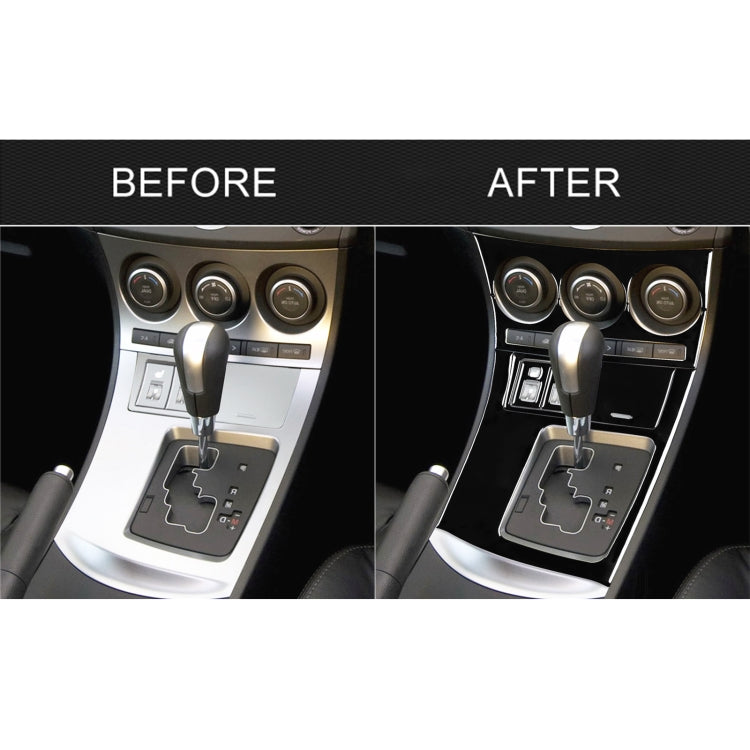 Split view of right-drive AC gear frame sticker on console, before and after