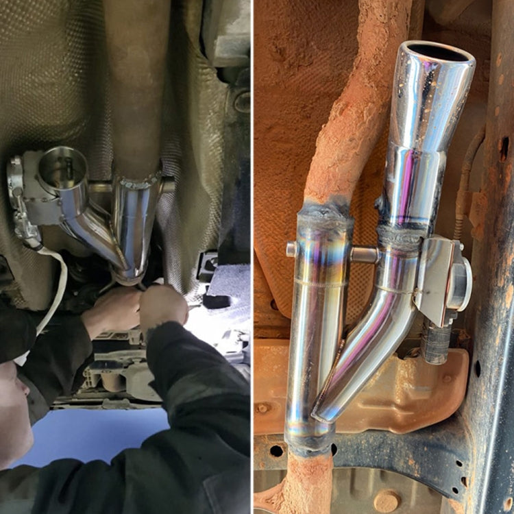 Electric exhaust valve pipe installed in engine bay with stainless piping and actuator