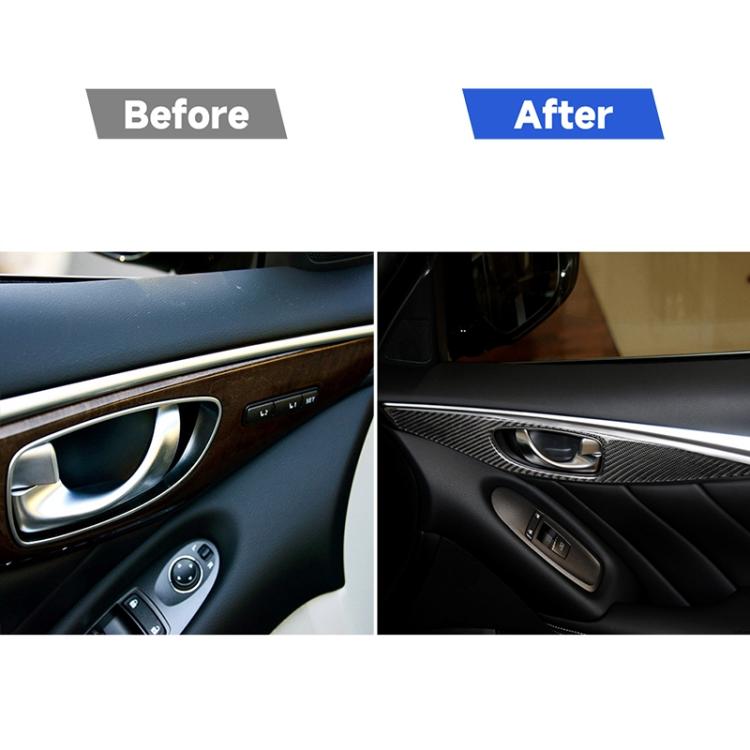 Before-and-after view of black carbon fiber door handle panel sticker trim