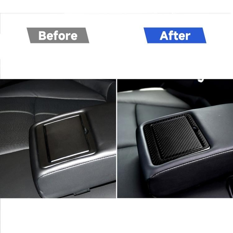 Before-and-after view of rear cup holder panel sticker on car console