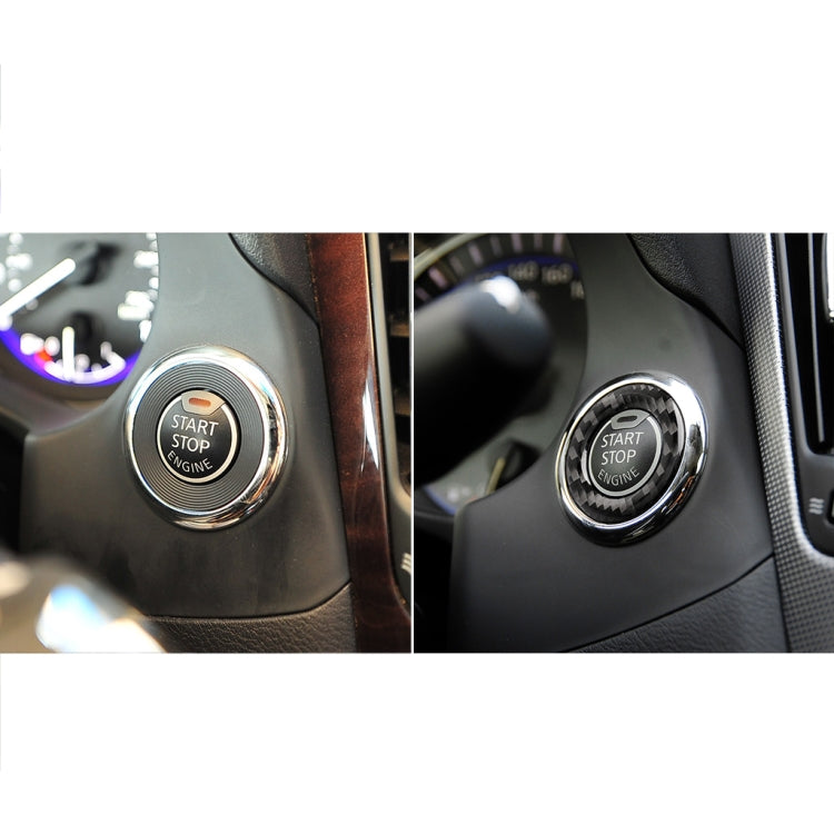 One-button start button with black carbon-fiber bezel ring shown in comparison