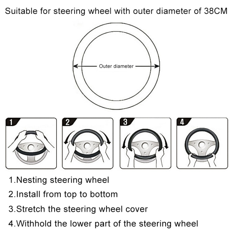 Round steering wheel cover sized for outer diameter 38cm, with install steps