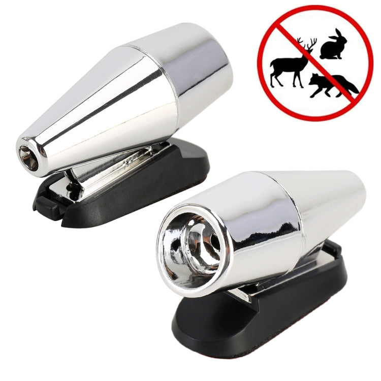 Chrome-silver wind-powered animal repeller pair with clip-on bases and cylindrical heads