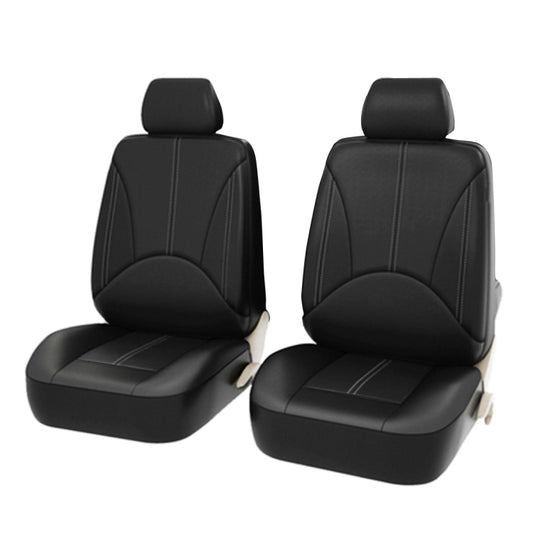 PU leather front seat cover set for 2 seats, black, with headrest and stitched panels