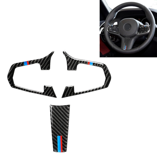 3-piece carbon fiber steering wheel trim set with tricolor accents, matching cutouts
