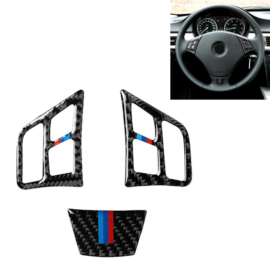 Carbon fiber steering wheel trim set with tricolor stripe, two side accents and center piece