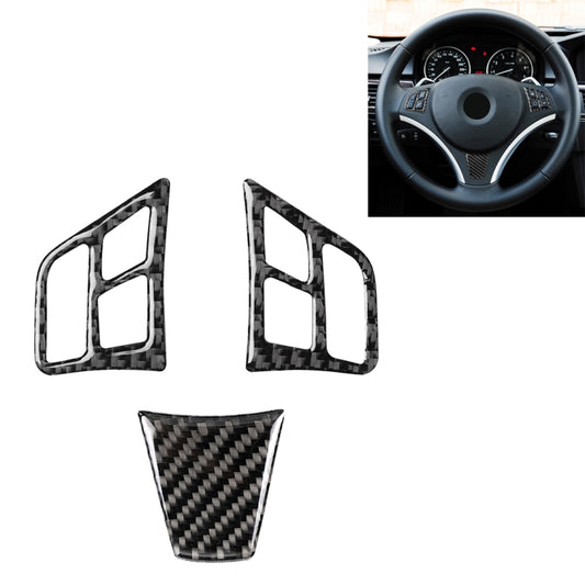 Carbon fiber steering wheel button trim stickers, two side panels and a center piece